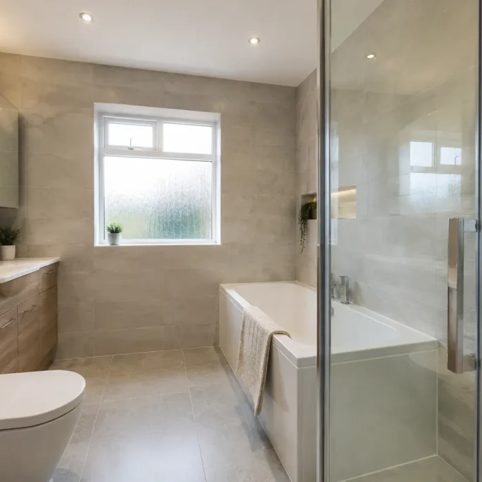 Modern fitted bathroom by bathroom fitters serving Rhyl, North Wales