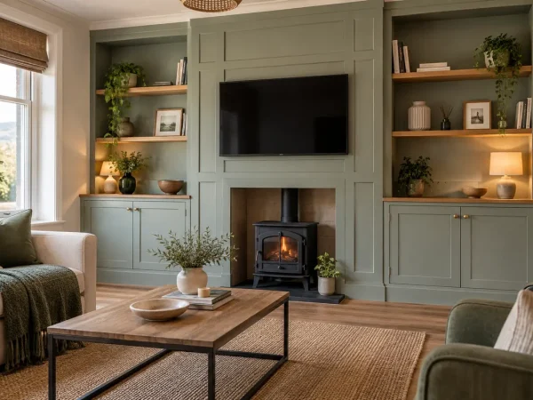 Bespoke alcove cabinets, shelving and wall panelling by joiners serving Abergele