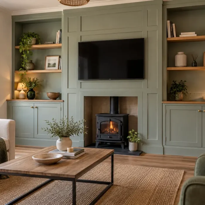 Bespoke alcove cabinets, shelving and wall panelling by joiners serving Abergele