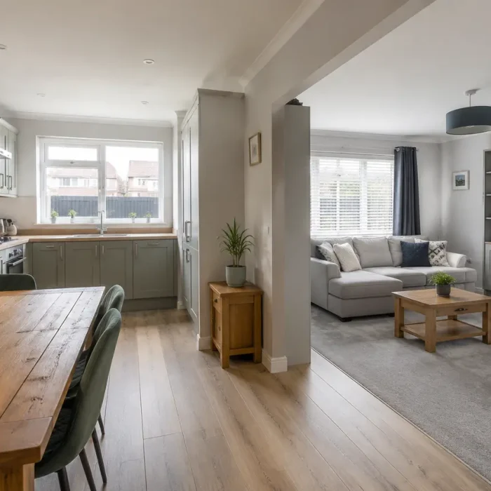 Renovated kitchen, dining and living space for a Prestatyn home renovation page