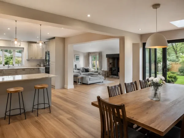 Renovated open-plan kitchen, dining and living space for a Rhyl home renovation page